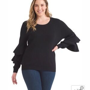B2. City Chic Tier Ruffle Sleeve Black Flaunt Sweater